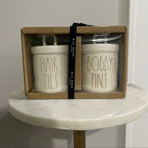 RAE DUNN Bobby pin and hair ties canister